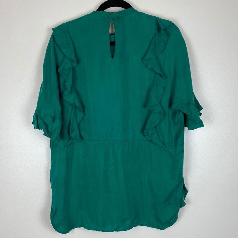 Sandro Paris Emerald Green Ruffled Sleeves Shirt 1 - Picture 2 of 7